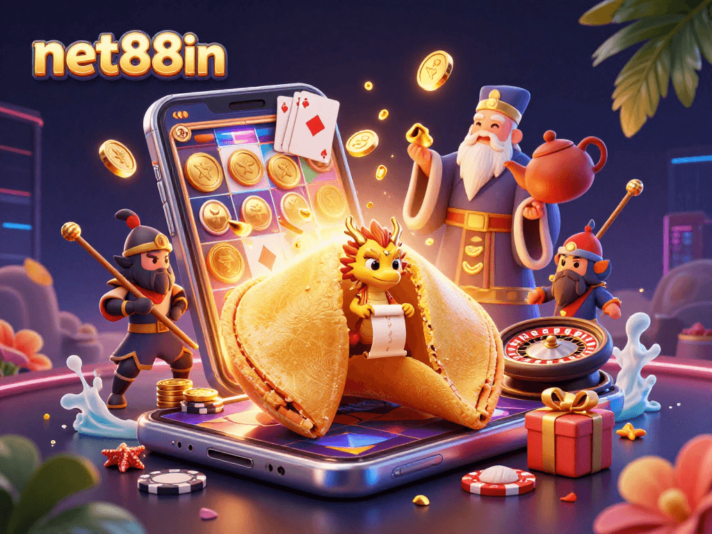 Engage with net88in's vibrant casino scene featuring characters and elements for an exciting experience.