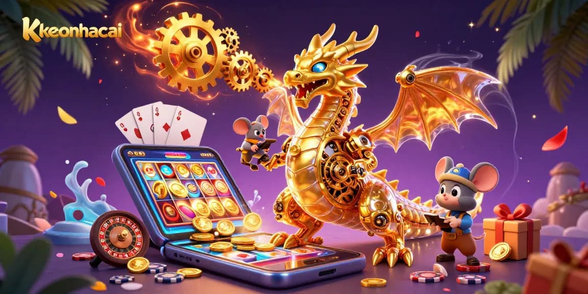 Engage with keonhacai's immersive casino world featuring a golden dragon and casino games