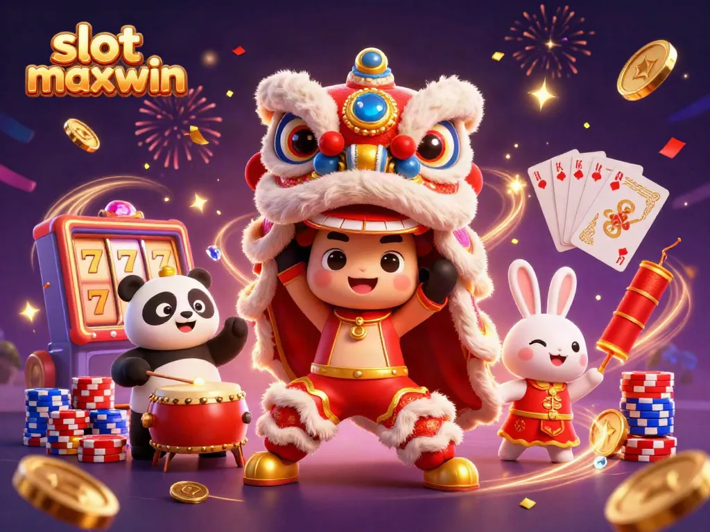Experience thrill and excitement in the slot maxwin game with dynamic 3D illustrated elements showcasing vibrant casino action.