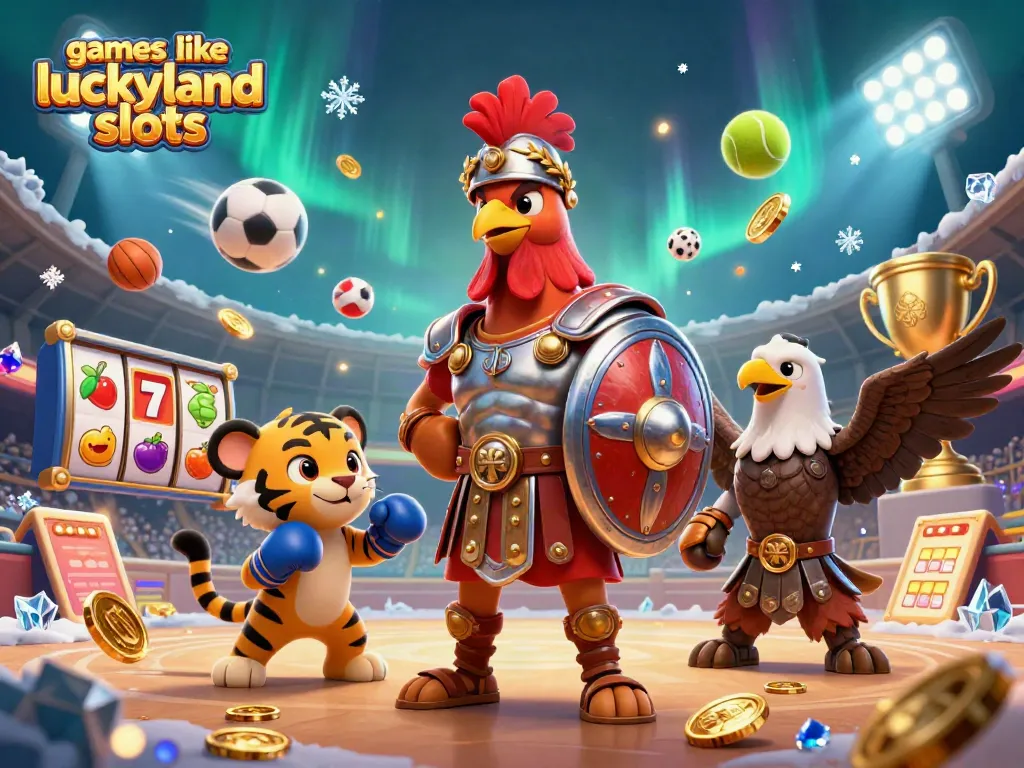 Play dynamic games like luckyland slots with exciting features and colorful characters in a vibrant scene.