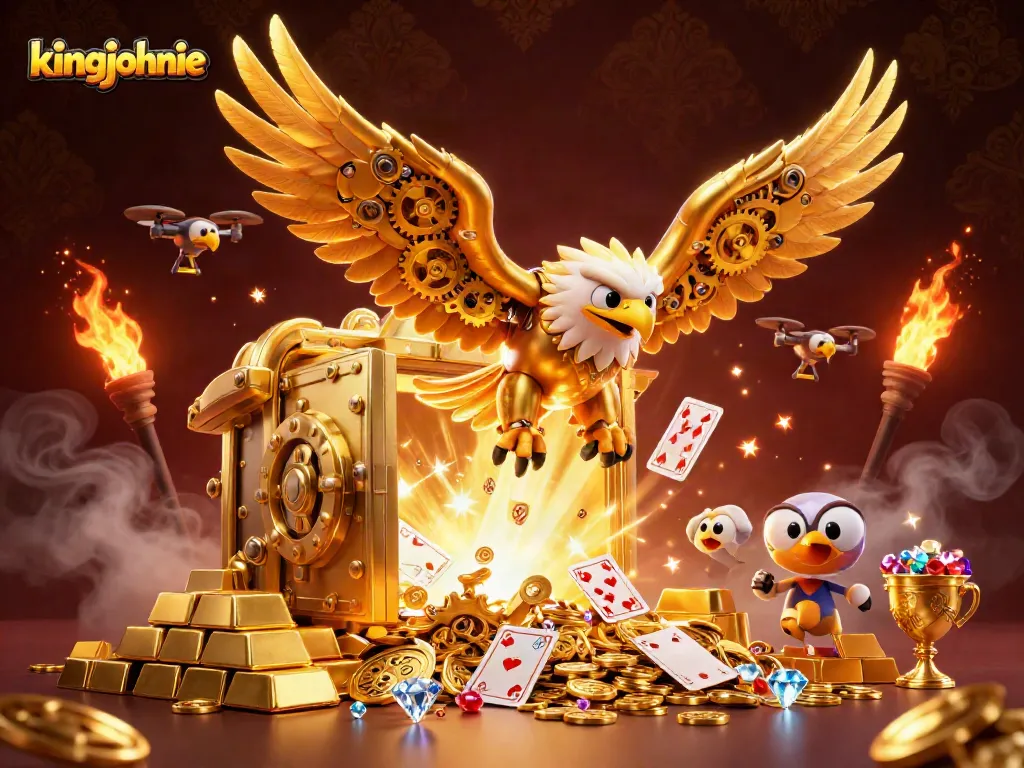 Experience kingjohnnie diving into winning strategies with an energetic golden eagle and dynamic casino elements.