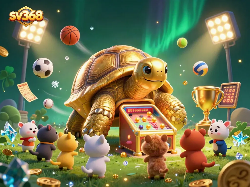 Experience thrilling betting at sv368 with an exciting 3D illustrated game scene featuring sports elements and engaging characters.