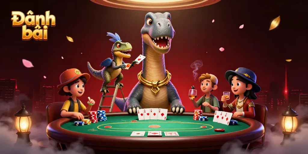 Experience the thrill of Đánh bài with vibrant casino elements in a dynamic 3D scene.