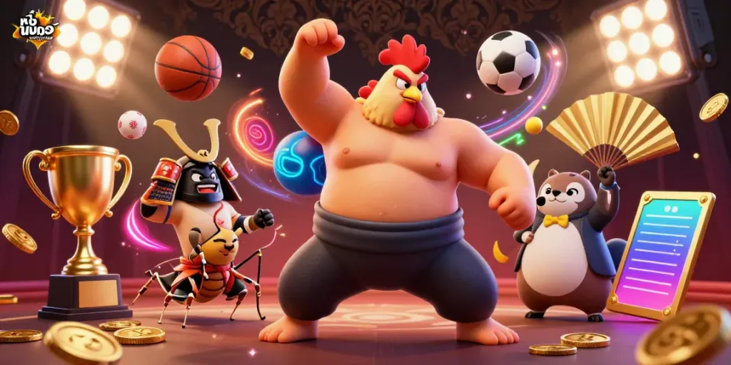 Exciting 3D cartoon illustration showcasing หนังใหม่ชนโรง with dynamic sports elements, illustrating action and engagement.