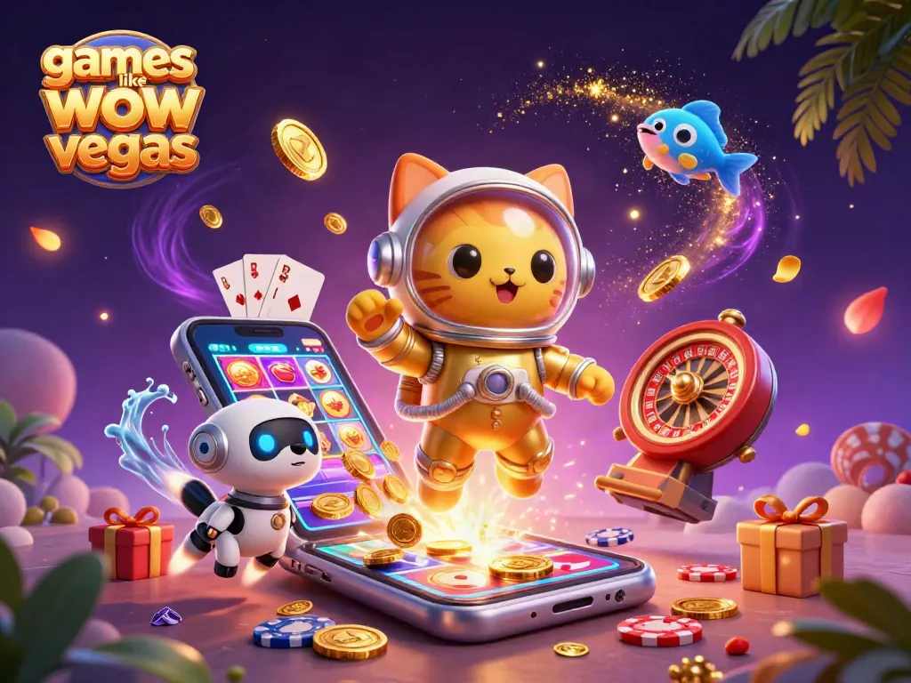 Play exciting games like wow vegas in a vibrant 3D casino scene filled with fun rewards.