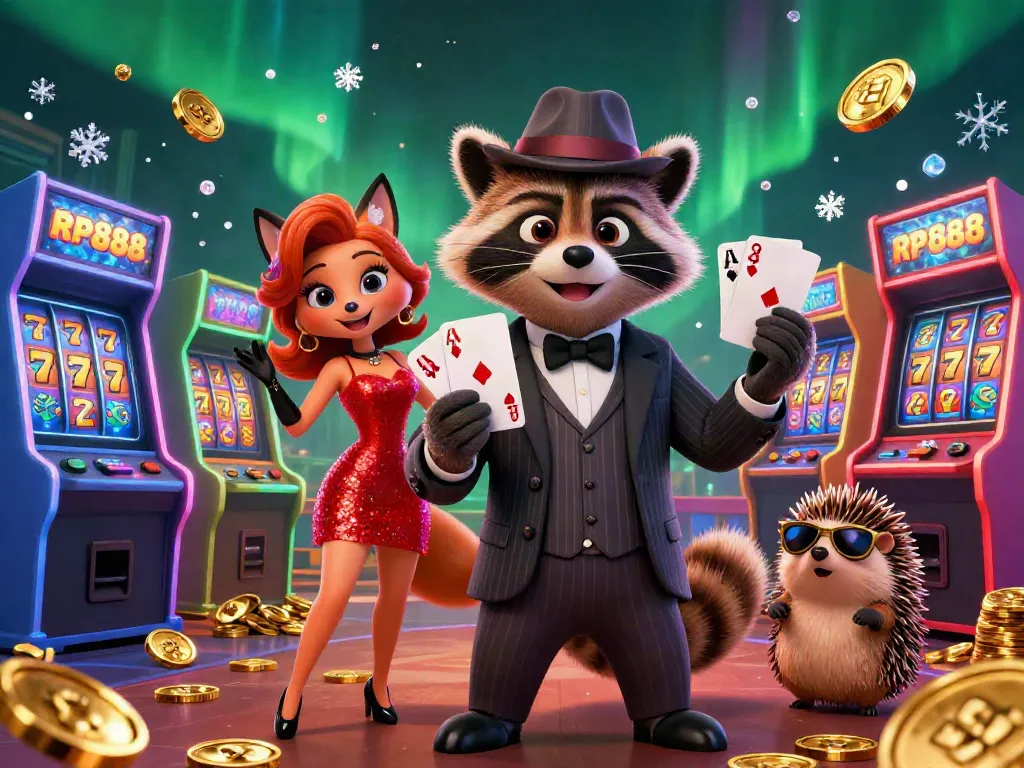 Engage with RP888 gaming fun amidst colorful slot reels and charming 3D characters.