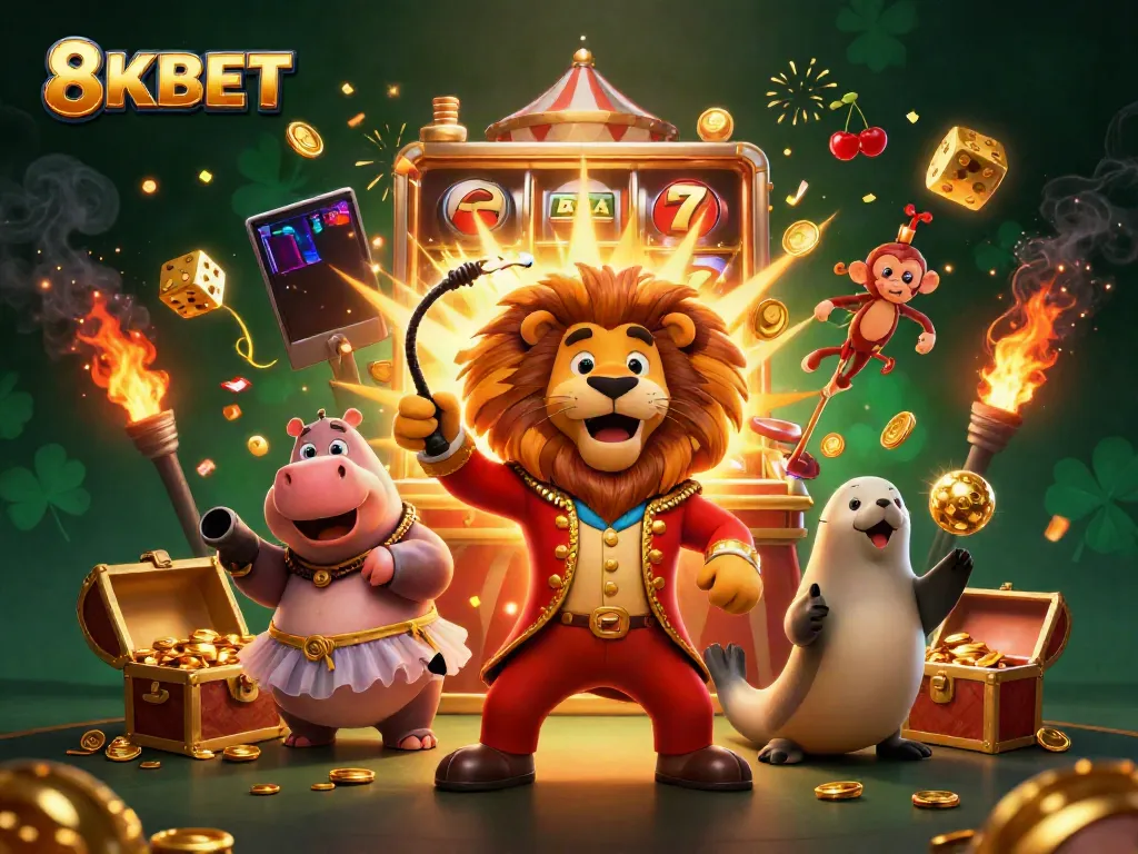 Join the action at 8KBET with lively characters and a vibrant casino atmosphere, showcasing a jackpot winning experience.