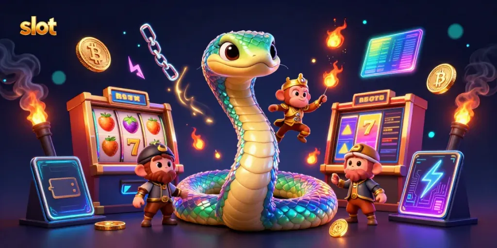 Permainan slot meriah dengan simbol dan karakter kartun ceria di atas latar fantastis