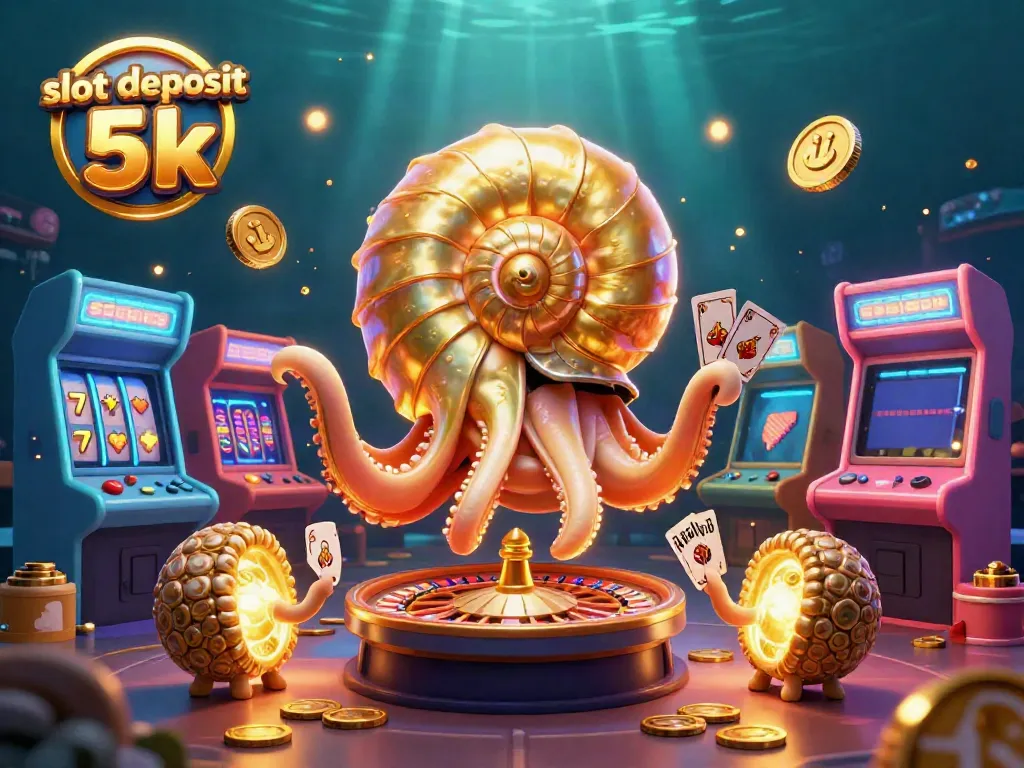Spin to win with slot deposit 5k featuring a golden nautilus and arcade gems.