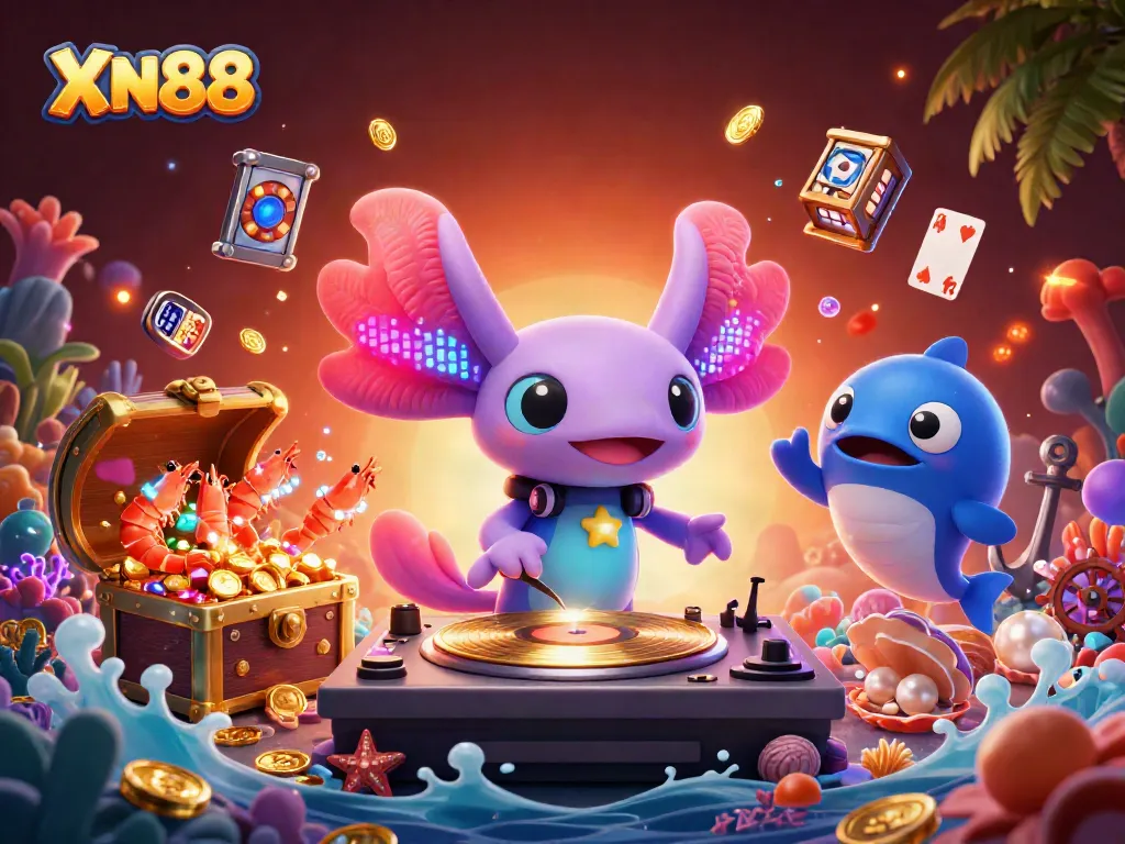 Engage with the vibrant energy of XN88 music and gaming scene, featuring colorful underwater characters
