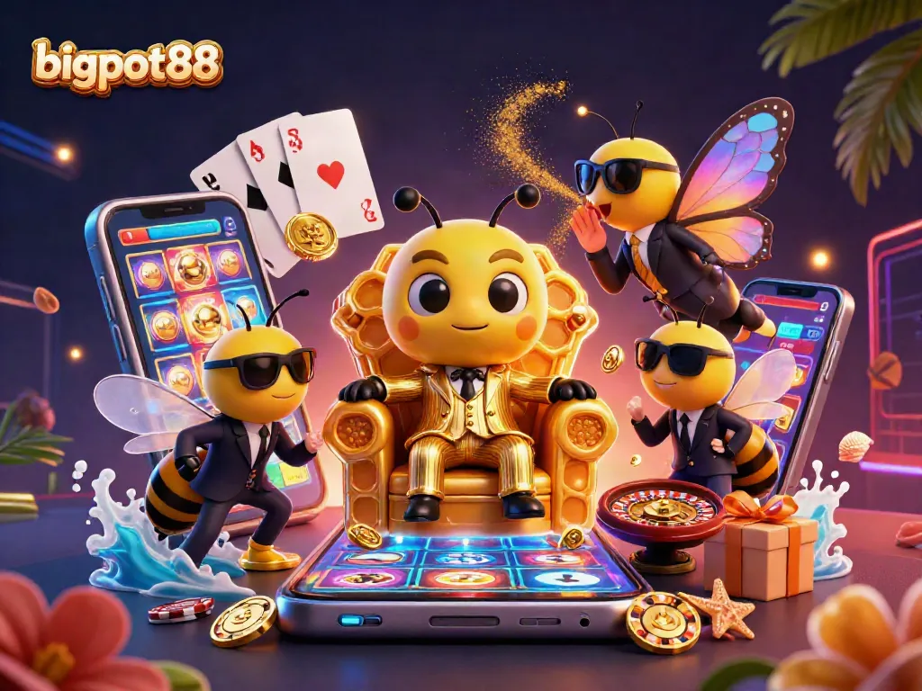 Menangkan hadiah di bigpot88 dengan ikon kasino dan karakter 3D yang menarik.