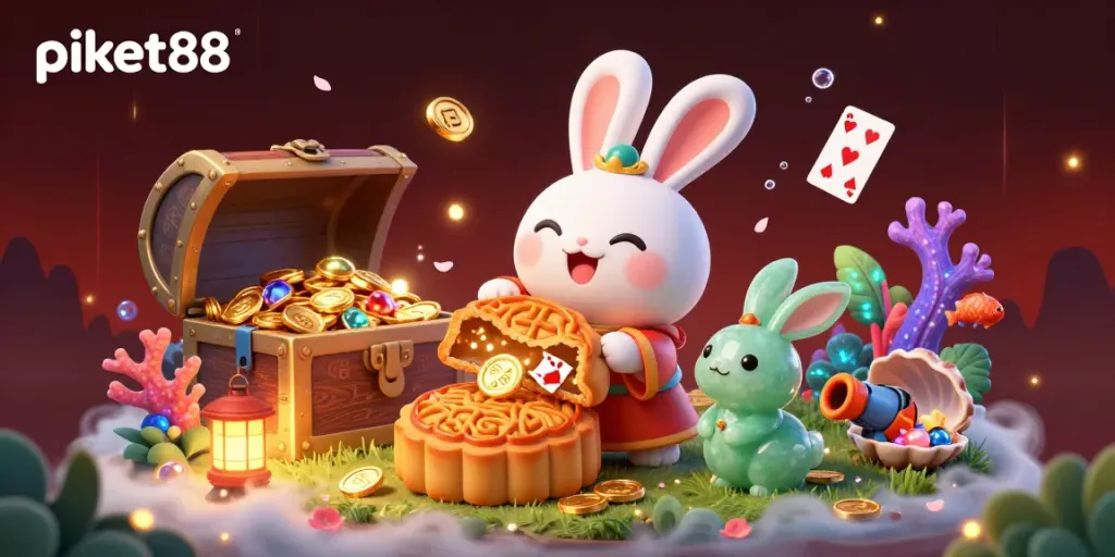 Experience exciting gameplay and rewards on piket88 with colorful poker chips and moon rabbits in a vibrant casino scene.