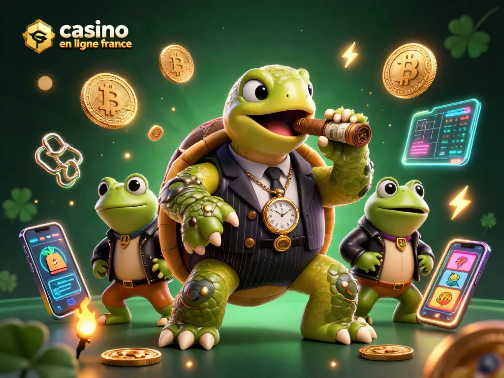 Watch the massive snapping turtle in a vintage suit command the casino en ligne france scene, surrounded by crypto coins.