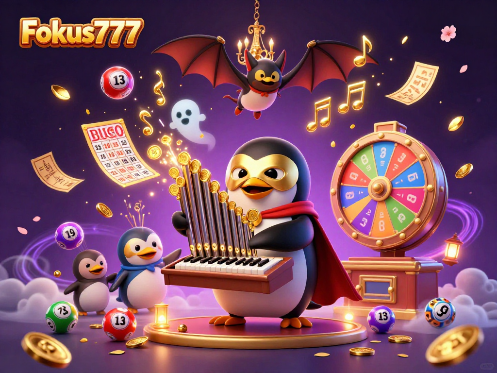 Experience thrilling gameplay at Fokus777 with vibrant symbols and exciting lottery elements in a dynamic casino scene.