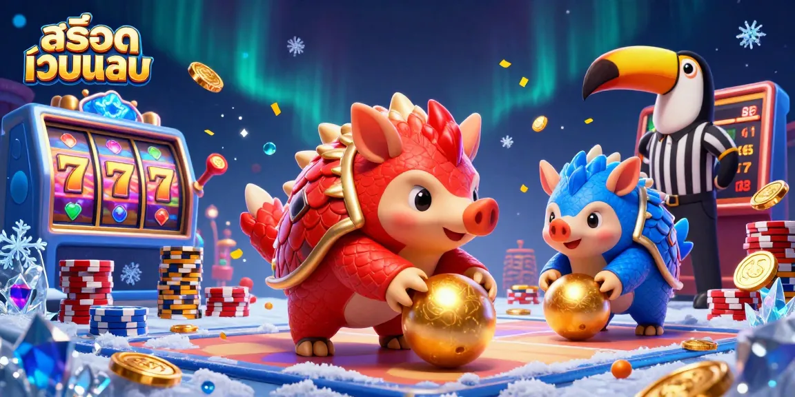Experience thrilling gameplay with สล็อตเว็บตรง as rival pangolins compete amidst casino elements.