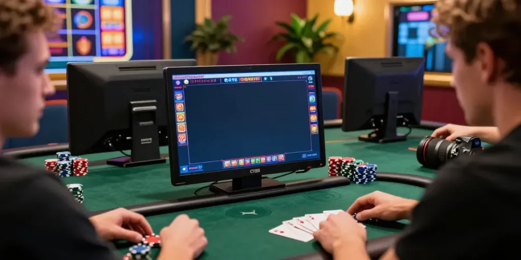 A player enjoying akunjp online gaming on a smartphone with vibrant graphics and casino decor.