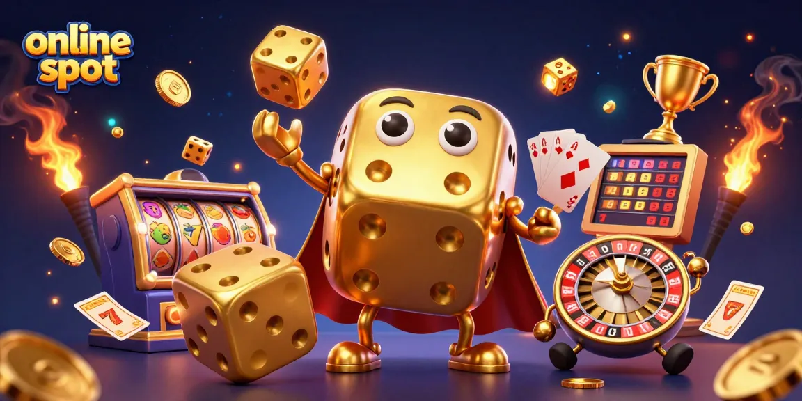 Engaging online slot scene featuring a golden dice golem juggling with rich casino elements.