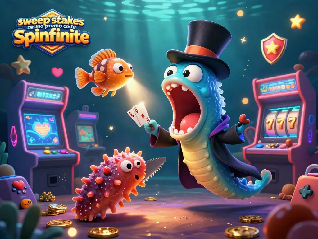 Experience vibrant action with the sweepstakes casino promo code spinfinite in a colorful underwater scene.
