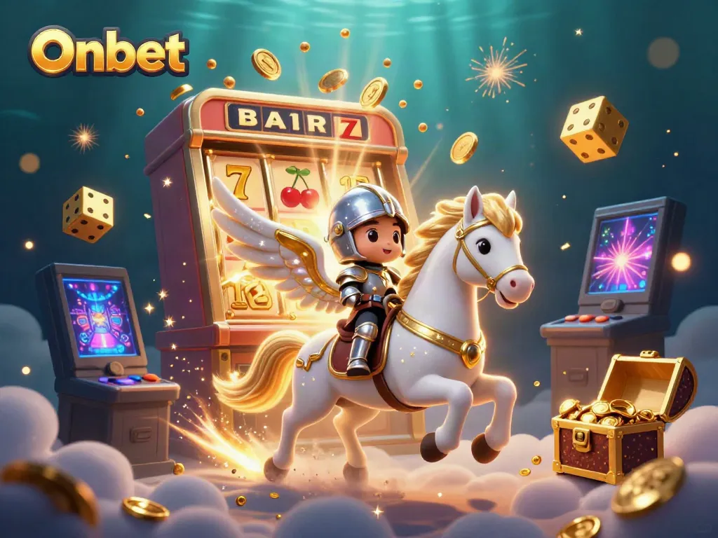 Engage with Onbet's thrilling jackpot experience featuring a 3D celestial horse and dynamic casino elements.