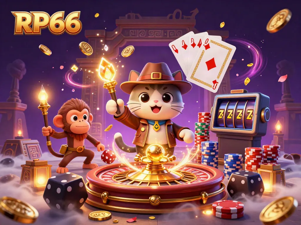 Experience the excitement of RP66 with a treasure-filled casino adventure featuring vibrant characters and dynamic gambling elements.