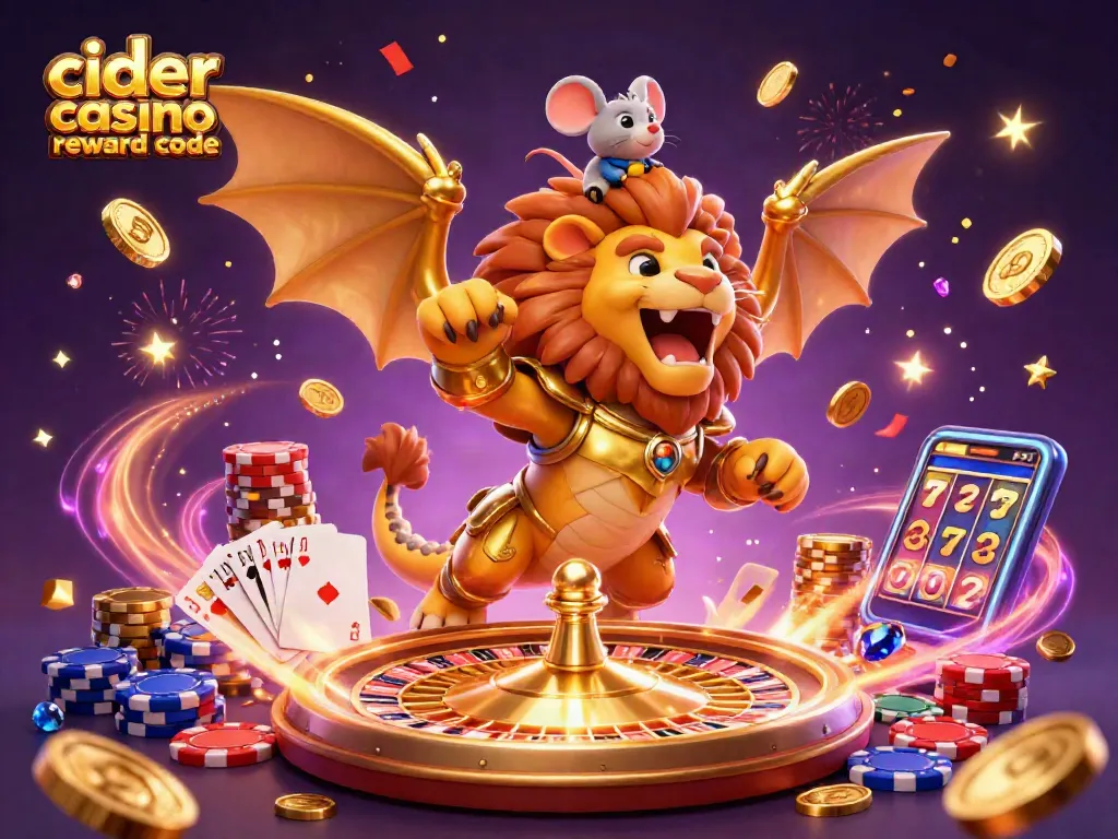 Experience excitement with the cider casino reward code as gold coins and jackpots abound in a thrilling 3D scene.