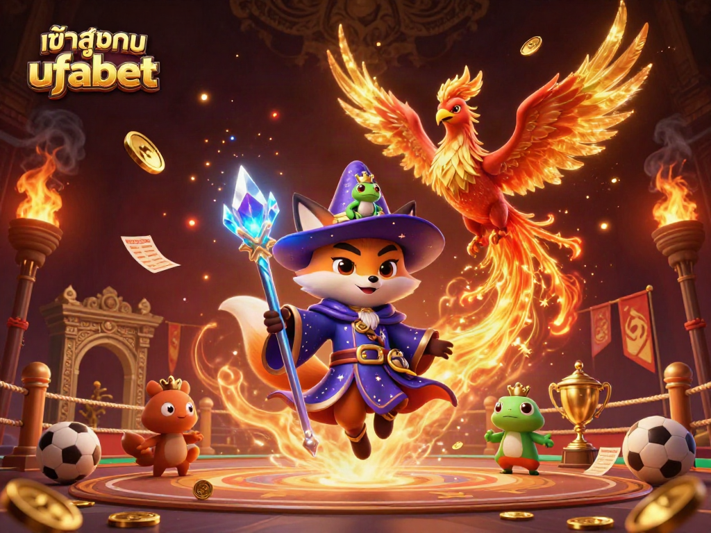 Experience excitement at เข้าสู่ระบบ ufabet with a vibrant portrayal of fantasy characters amidst sports betting elements.