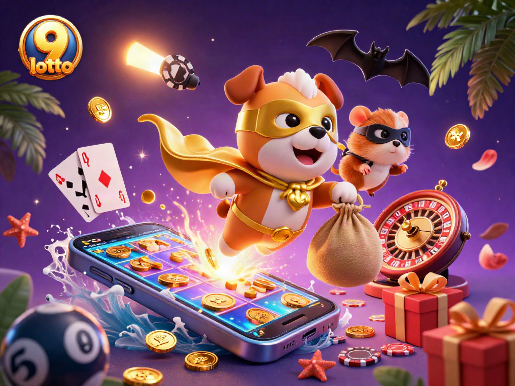 Engage with the 9 lotto adventure featuring a superhero dog and fun lottery elements.