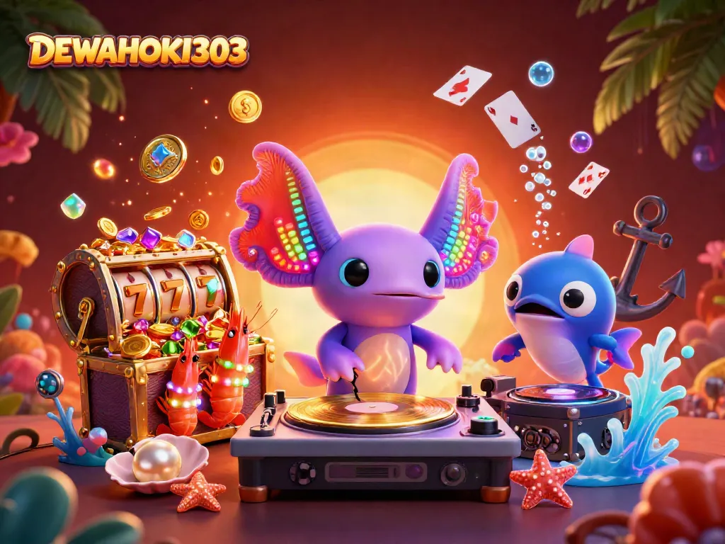 DEWAHOKI303 menghadirkan pengalaman slot online dengan DJ axolotl neon dan elemen permainan yang kaya.
