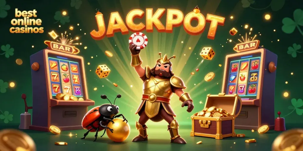 Experience the excitement of the best online casinos with this vibrant 3D casino-themed illustration.