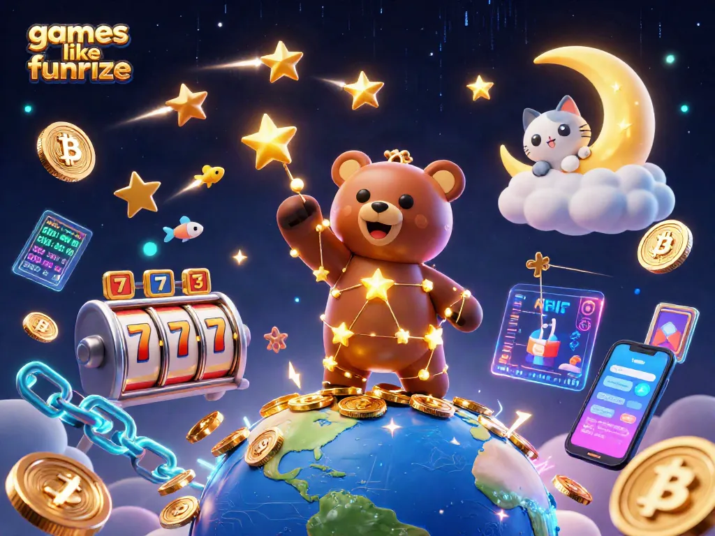Play exciting games like Funrize with slots and jackpot counters in a vibrant casino scene.