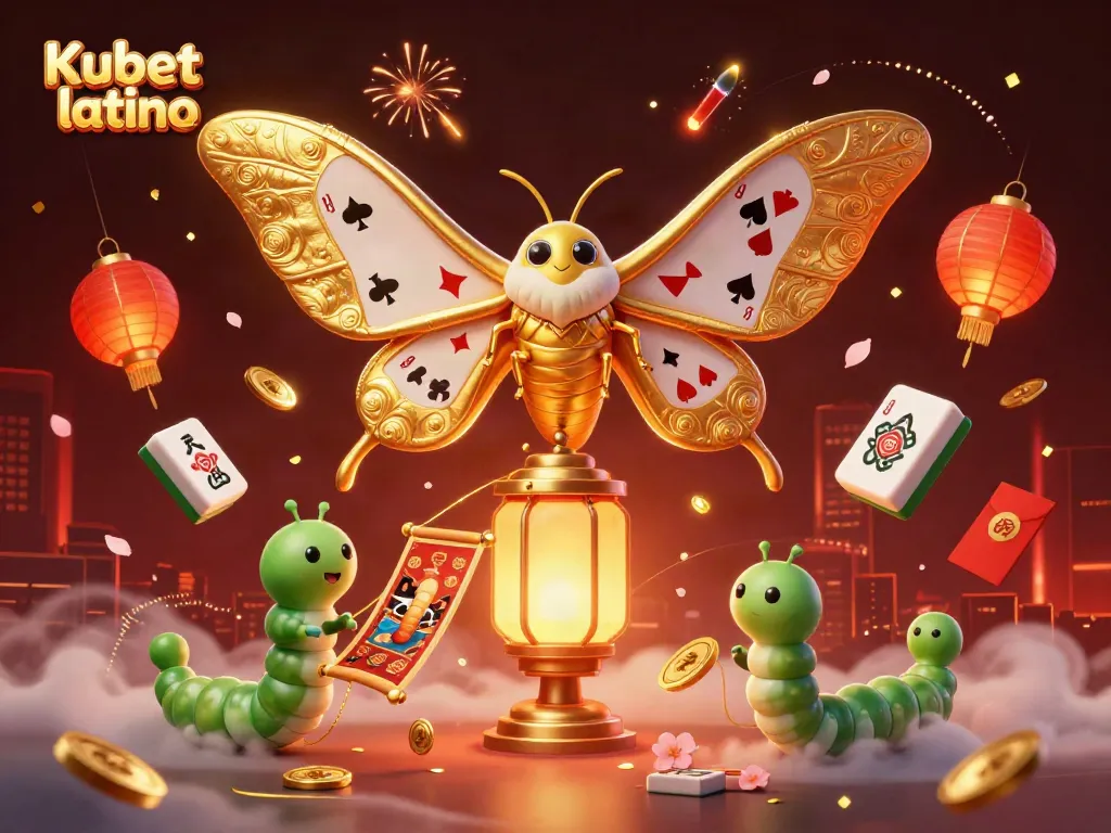 Play slots with Kubet latino, featuring a vibrant 3D casino scene with golden elements and joyful motifs.