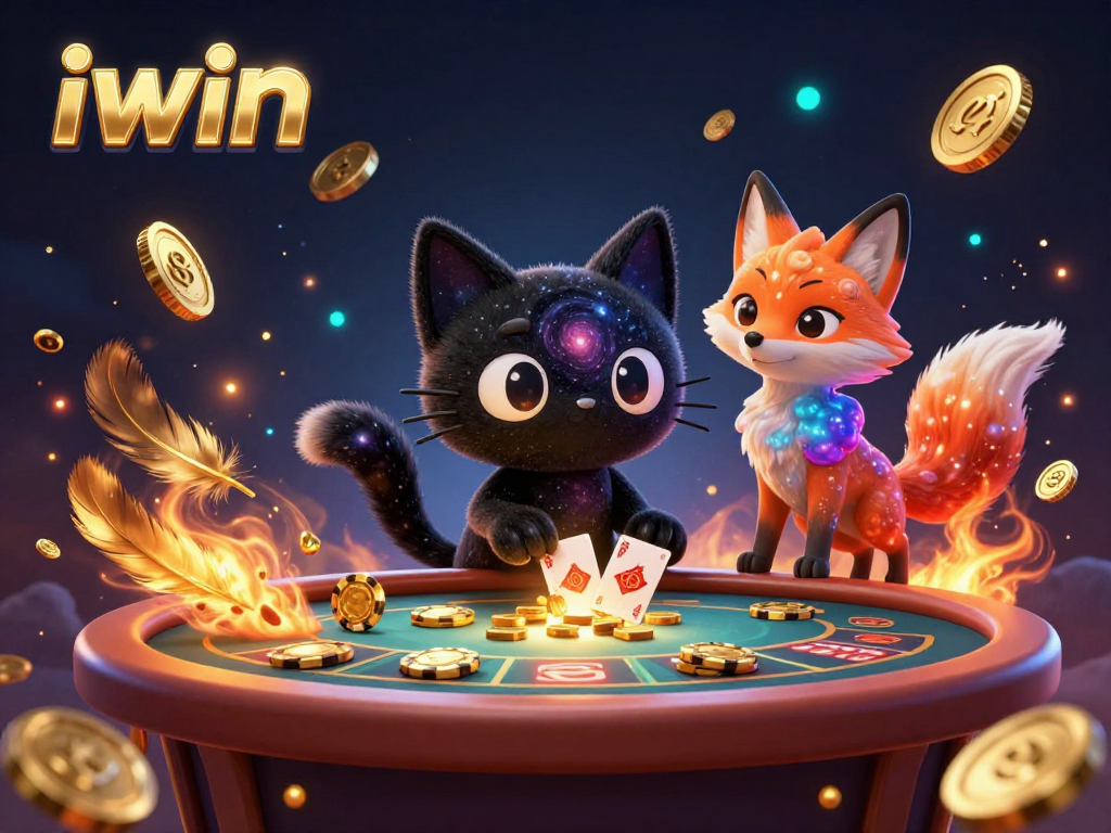Experience the iwin cosmic casino adventure with a black hole cat and nebula fox.
