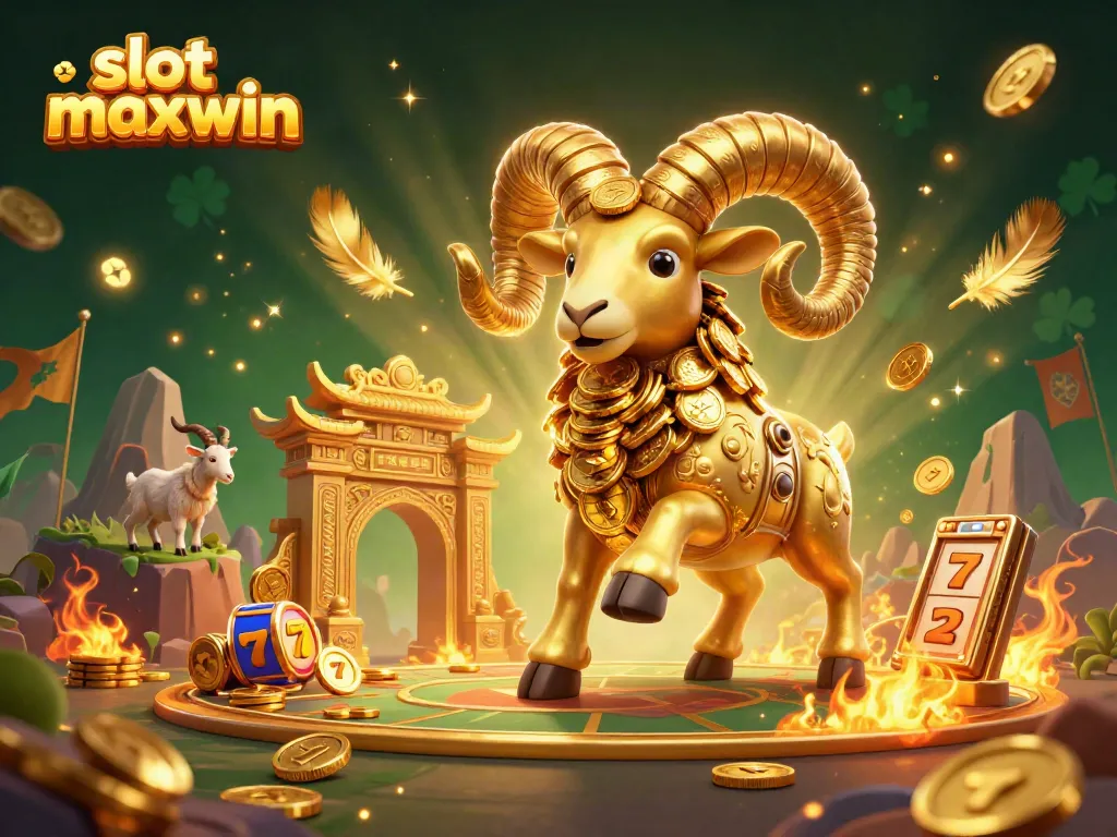 Experience the thrill with slot maxwin featuring a golden ram charging through a vibrant casino scene.