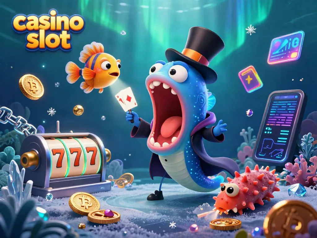 Engaging scene of casino slot action featuring a bioluminescent gulper eel magician and casino-themed elements.