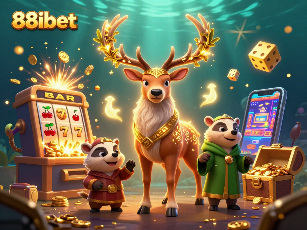 Experience the thrill of 88ibet with a dynamic casino scene featuring characters and jackpot elements.