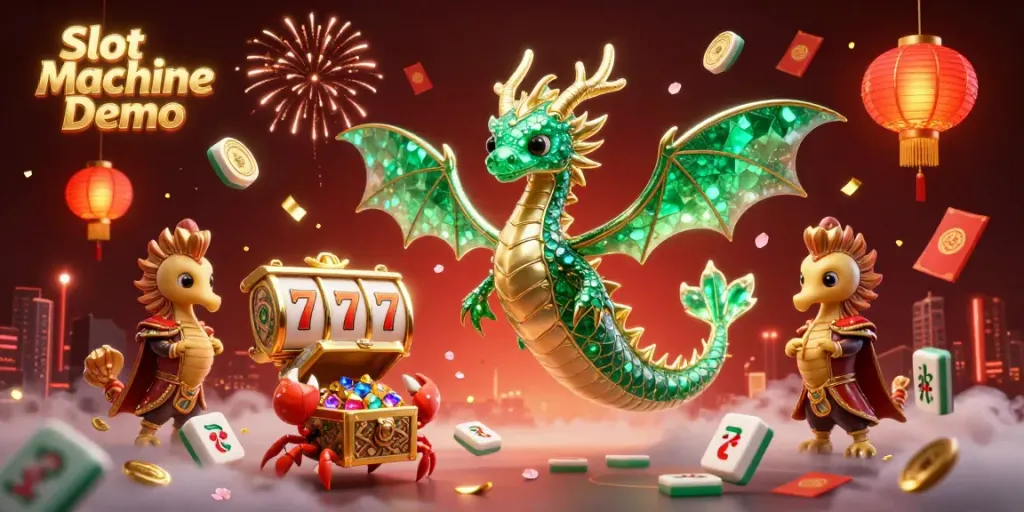 Experience Slot Machine Demo with vibrant slot reels, a sea dragon, and dynamic gaming elements in a detailed 3D scene.