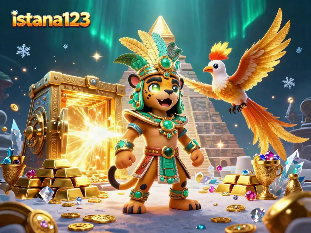 Permainan menarik di istana123 dengan jaguar dan burung quetzal berhiaskan emas dan permata.