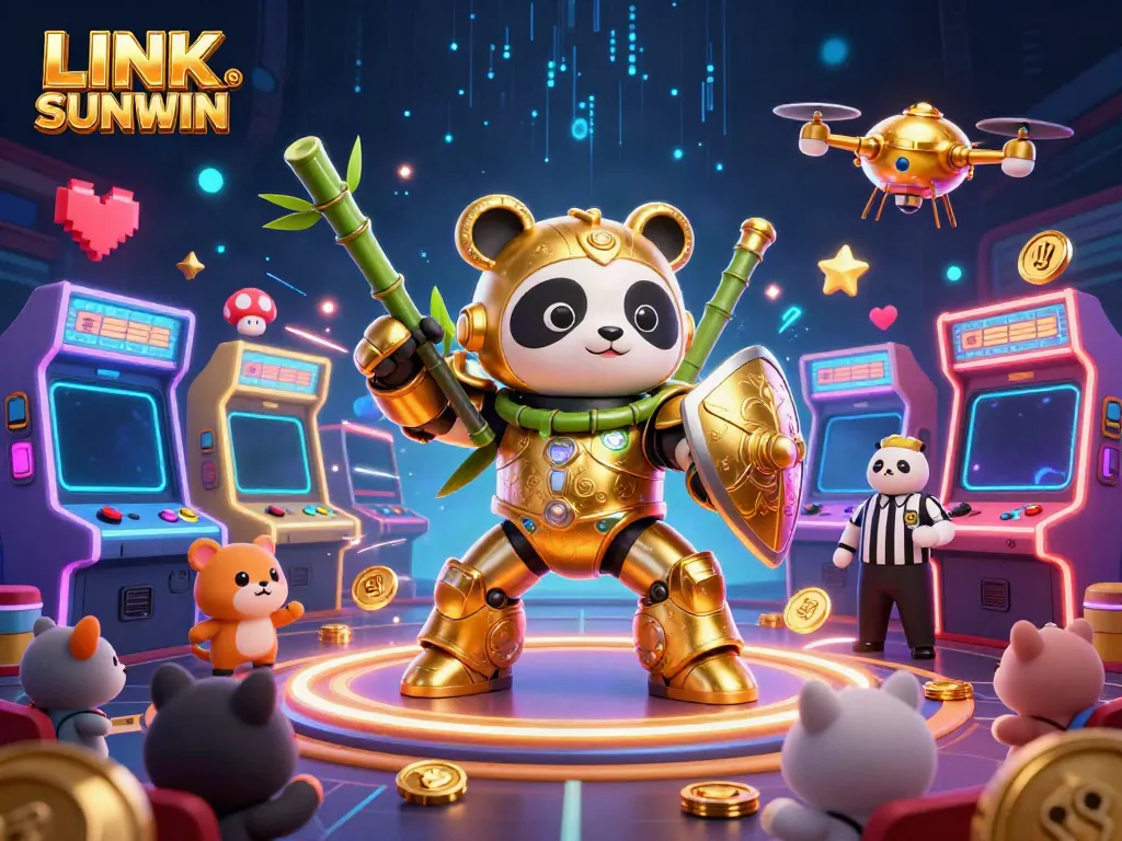 Experience the excitement of gaming with LINK SUNWIN in a vibrant 3D casino arena filled with dynamic elements.