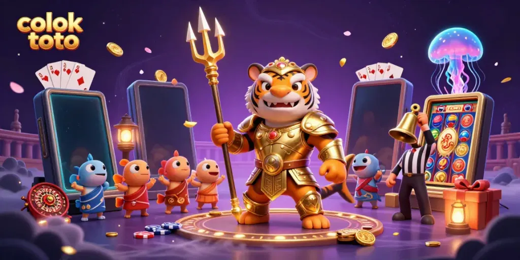 Engage in the excitement of colok toto with a vibrant underwater casino scene showcasing thrilling games and dynamic characters.