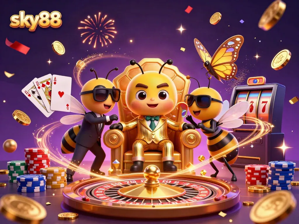 Join the excitement at sky88 with vibrant casino characters and dynamic game elements.
