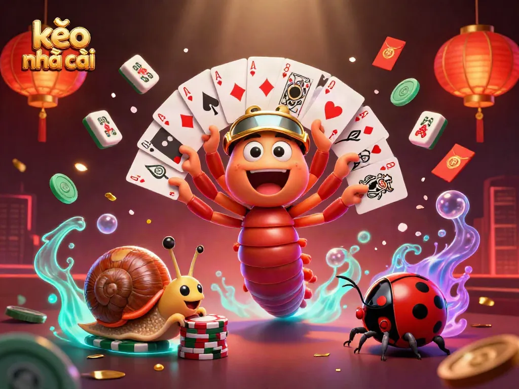 Engage with kèo nhà cái's vibrant 3D gambling scene featuring a millipede dealer and high-roller snail.
