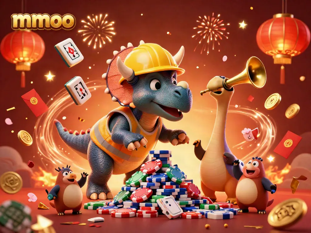 Celebrate winning strategies with mmoo in a dynamic casino illustration featuring vibrant characters and game elements.