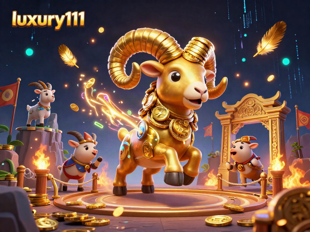 Experience the thrill of playing luxury111 with our vibrant 3D casino scene featuring golden ram and exciting game elements.