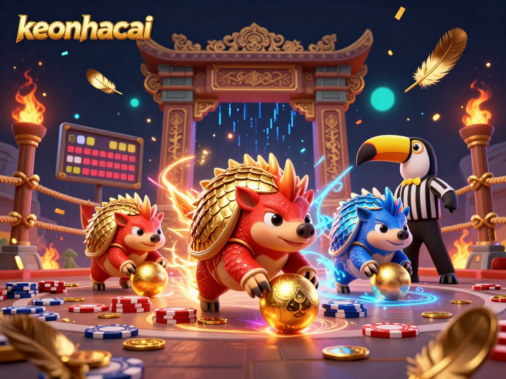 Experience thrilling action with keonhacai as rival pangolins battle among poker chips and gold coins.